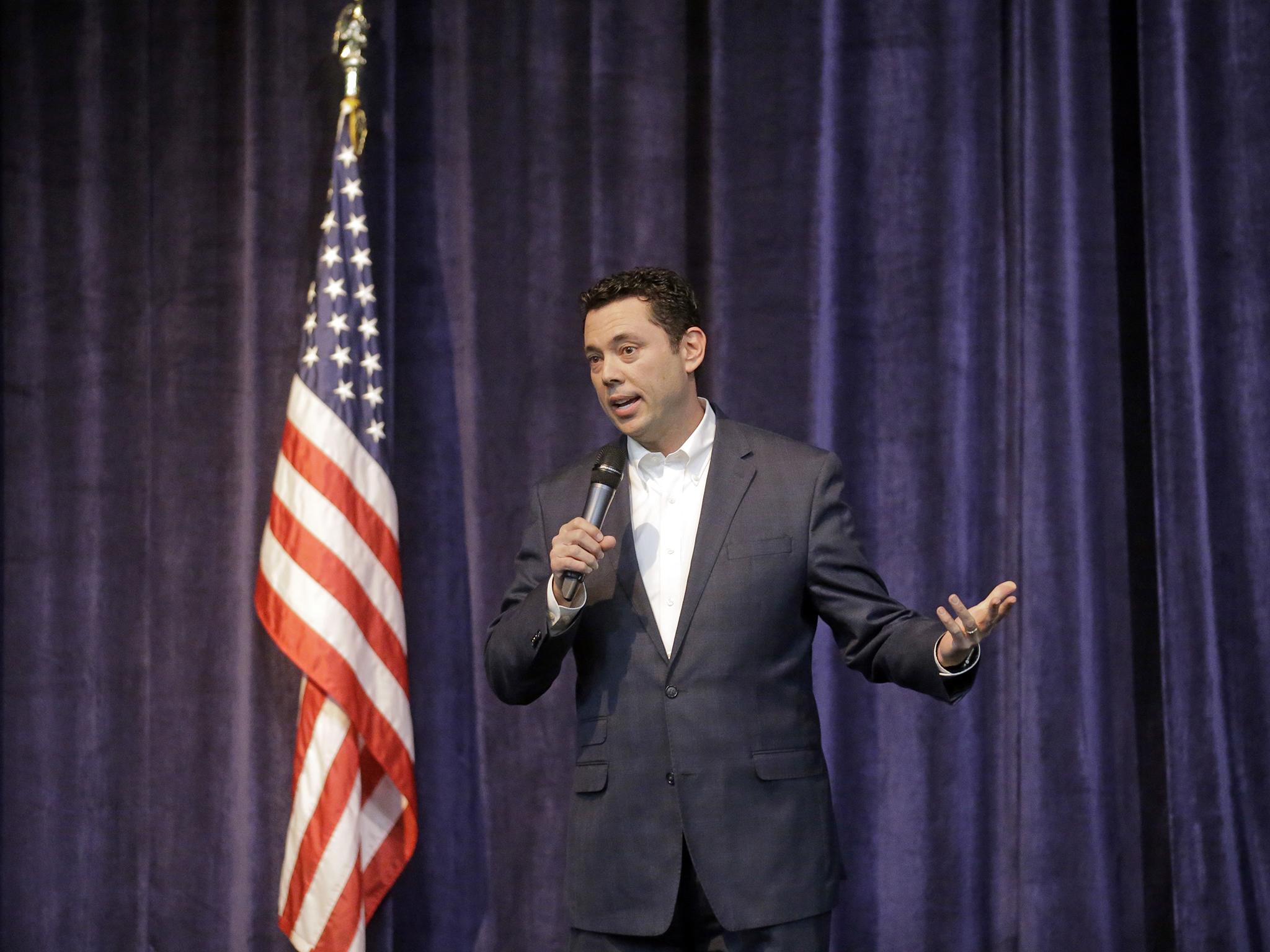 Chaffetz speaks during a town hall meeting at Brighton High School