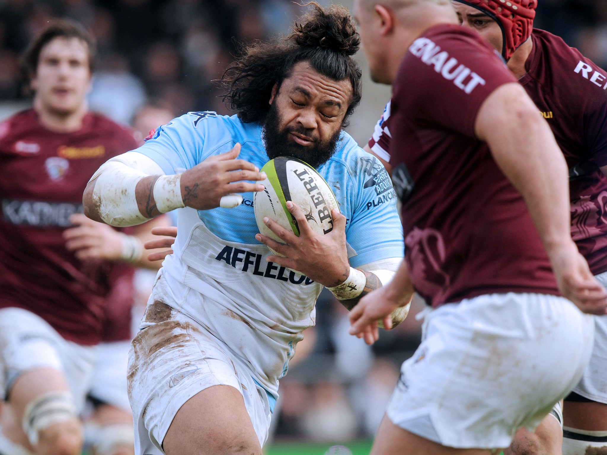 Lauaki runs with the ball during a French Top 14 rugby union match Bayonne vs Bordeaux-Bègles at the Jean Dauger stadium, January 2012