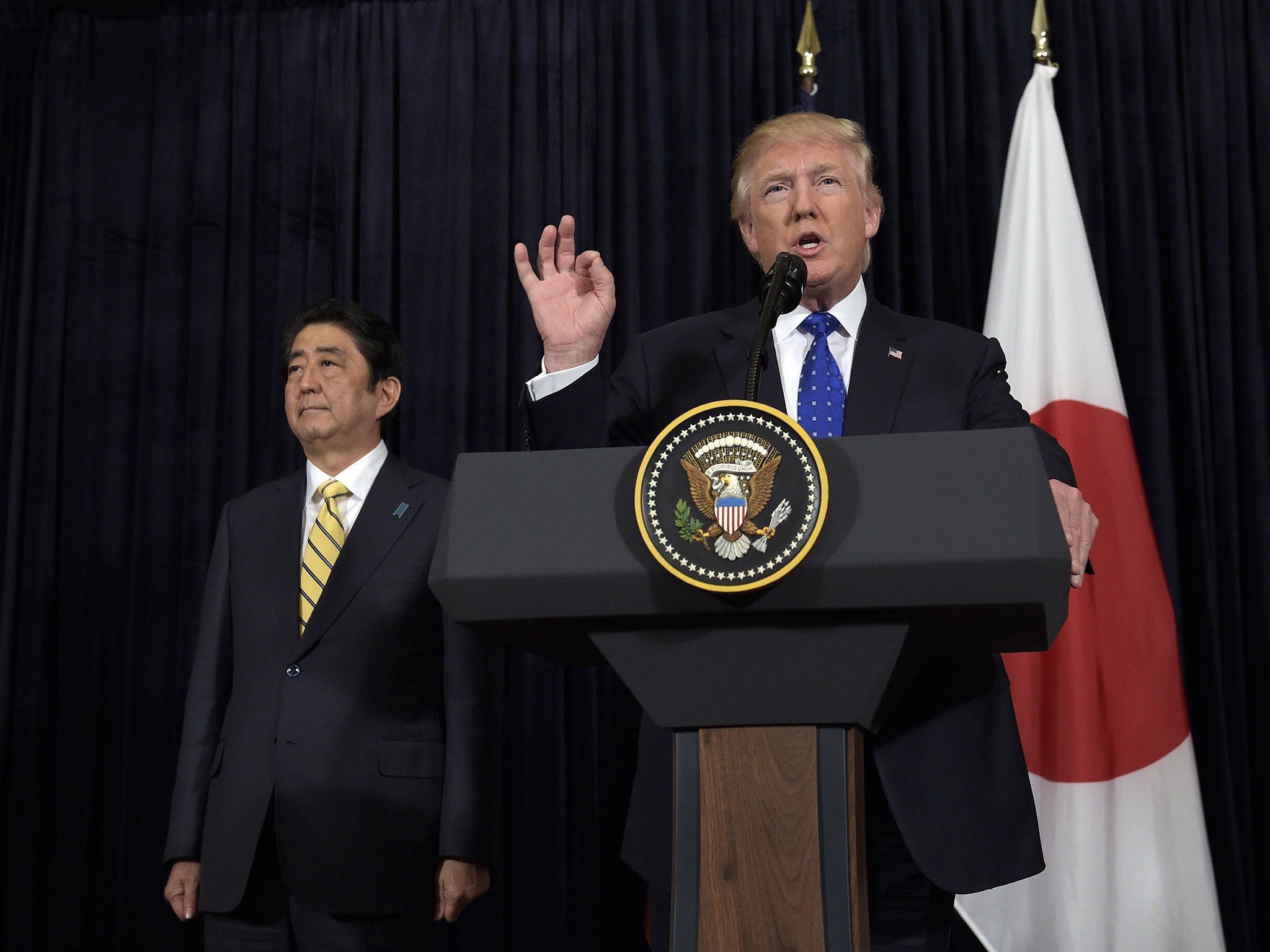 Donald Trump and Japanese Prime Minister Shinzo Abe issued an unexpected joint statement on North Korea’s missile launch