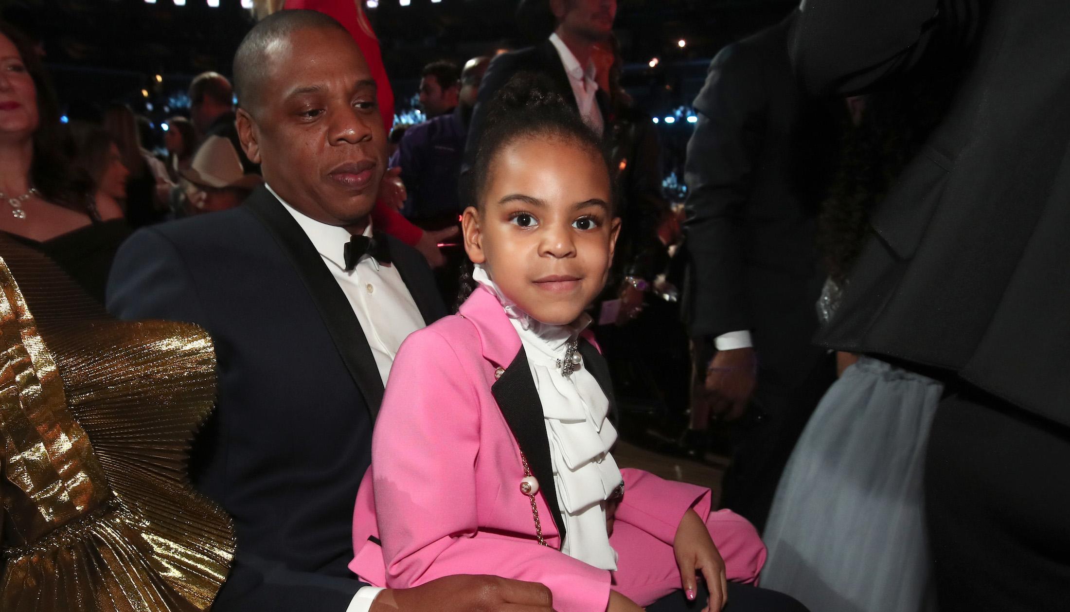 Hip-Hop Artist Jay-Z and daughter Blue Ivy Carter during The 59th GRAMMY Awards at STAPLES Center on February 12, 2017 in Los Angeles, California.