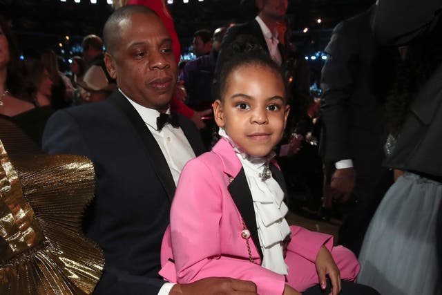 Hip-Hop Artist Jay-Z and daughter Blue Ivy Carter during The 59th GRAMMY Awards at STAPLES Center on February 12, 2017 in Los Angeles, California.