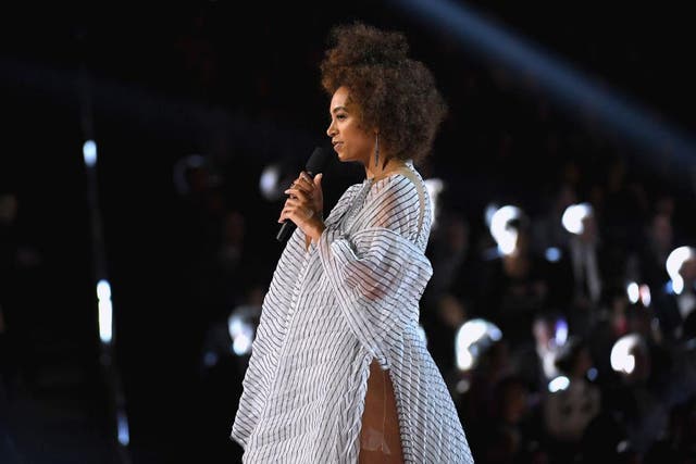 Solange Knowles speaks onstage at the 59th Grammy Awards in LA, California