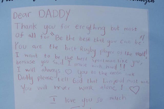 A letter written by Joost van der Westhuizen's 13-year-old son, Jordan, following the former Springbok's death last week