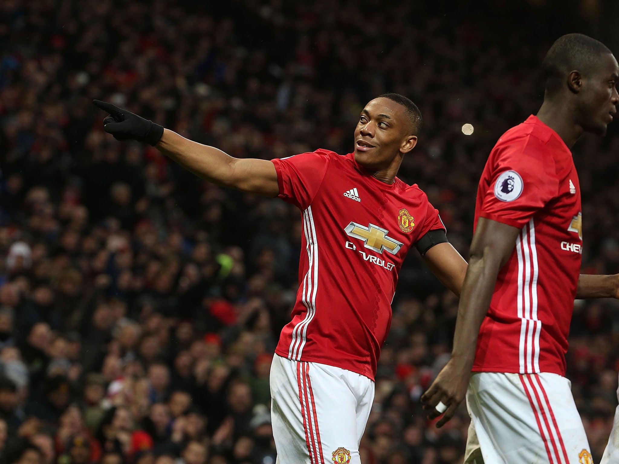 Martial celebrates after scoring against Watford at the weekend