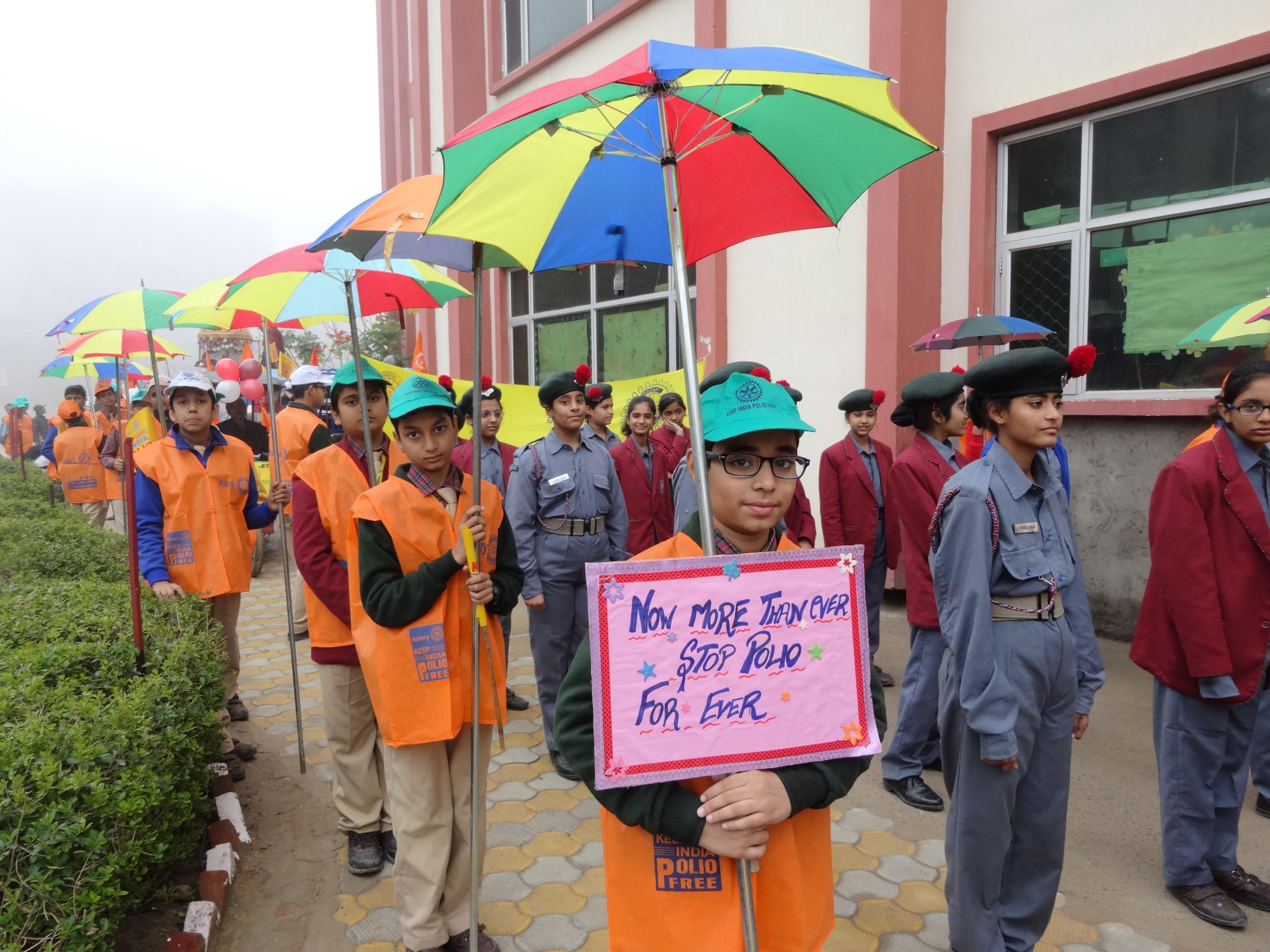 Children at DAV public school in Dwarka take part in a Polio awareness rally (Katie Forster)