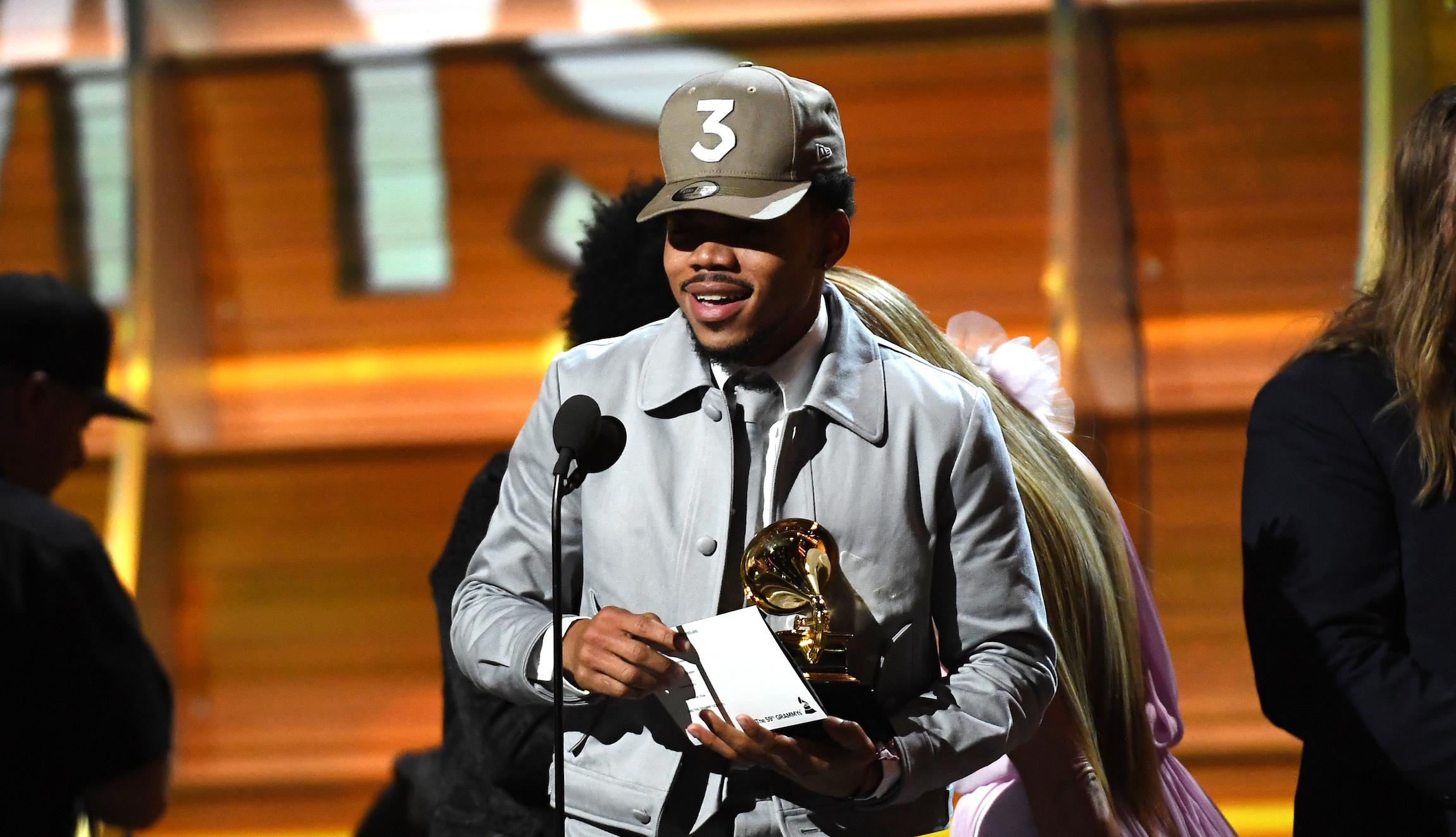Chance the Rapper accepts the award for Best New Artist at the 59th GRAMMY Awards on February 12, 2017 in Los Angeles, California.
