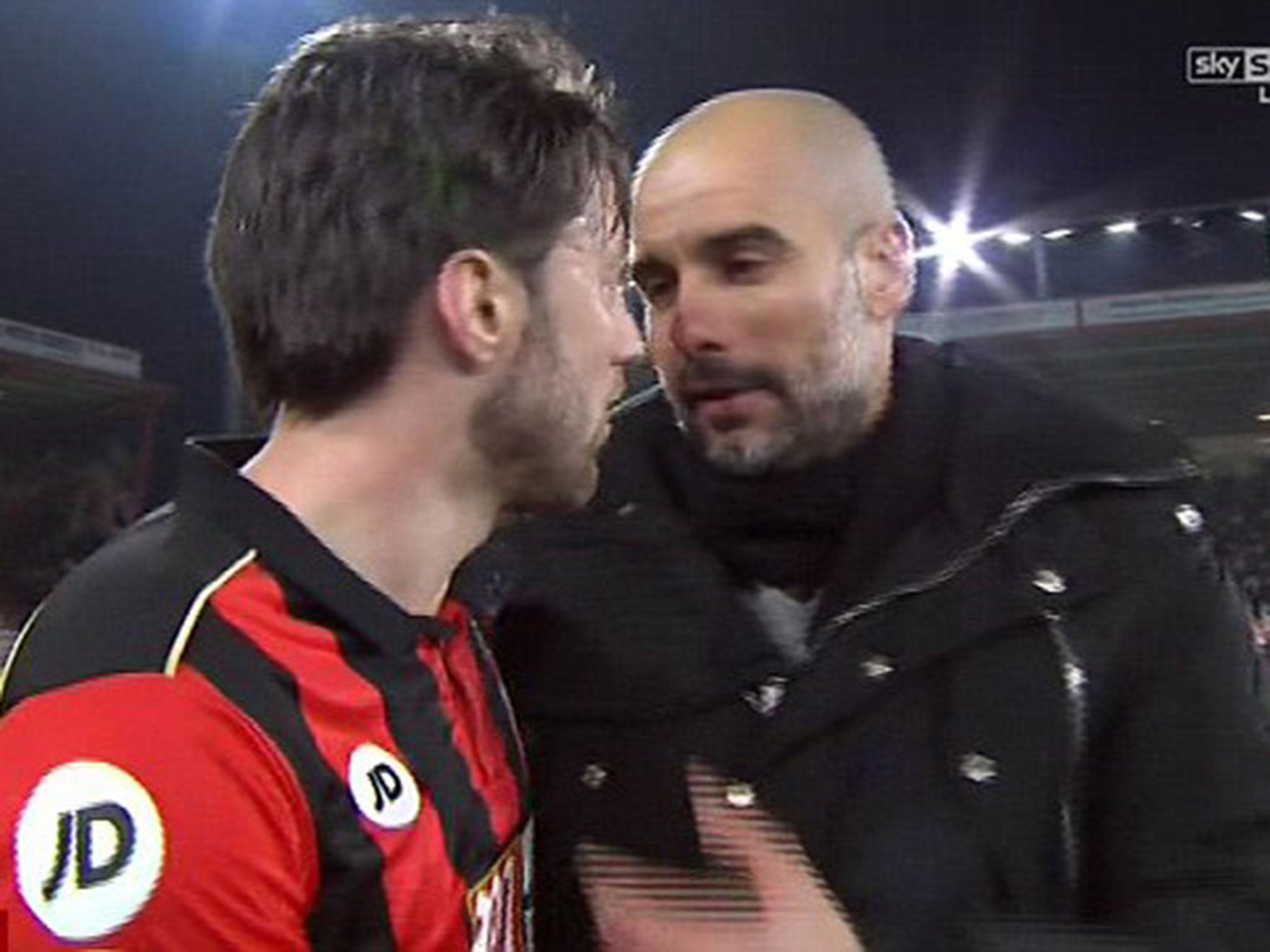 Pep Guardiola speaks with Harry Arter to send him his best ahead of the birth of his and his partner, Rachel, child birth