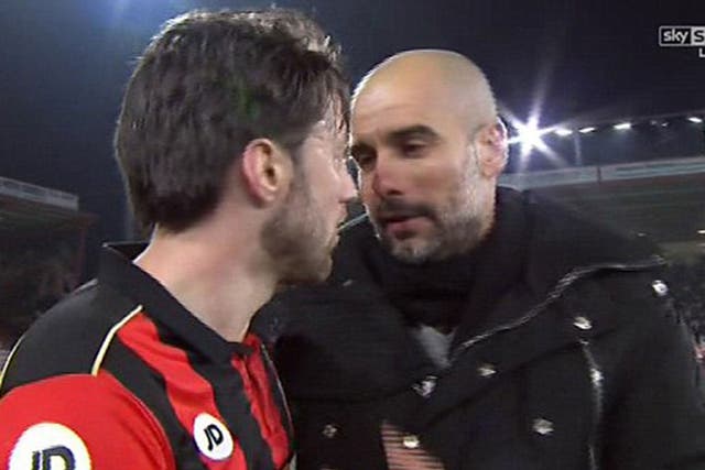 Pep Guardiola speaks with Harry Arter to send him his best ahead of the birth of his and his partner, Rachel, child birth