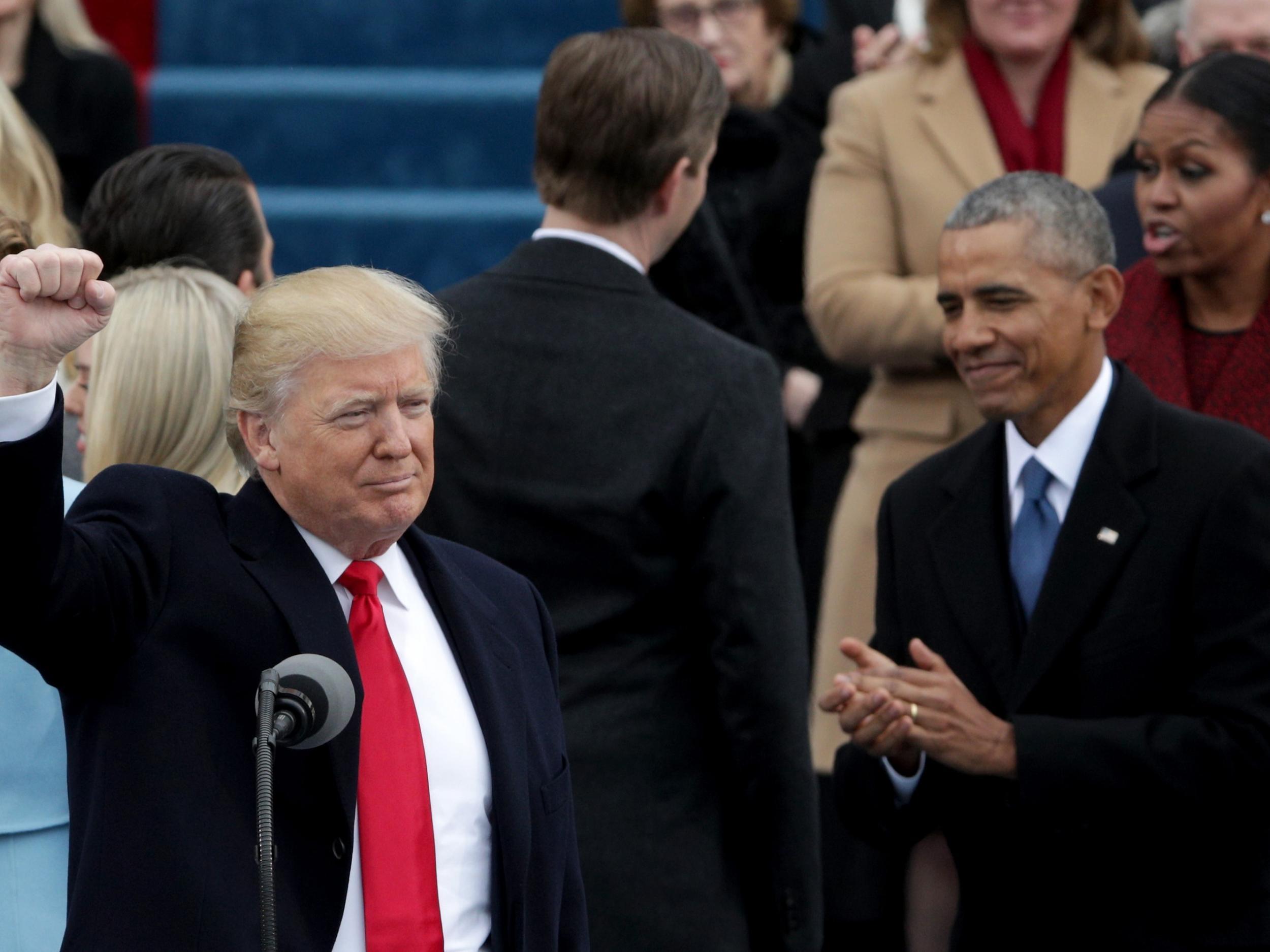 Donald Trump and Barack Obama on Inauguration Day in January