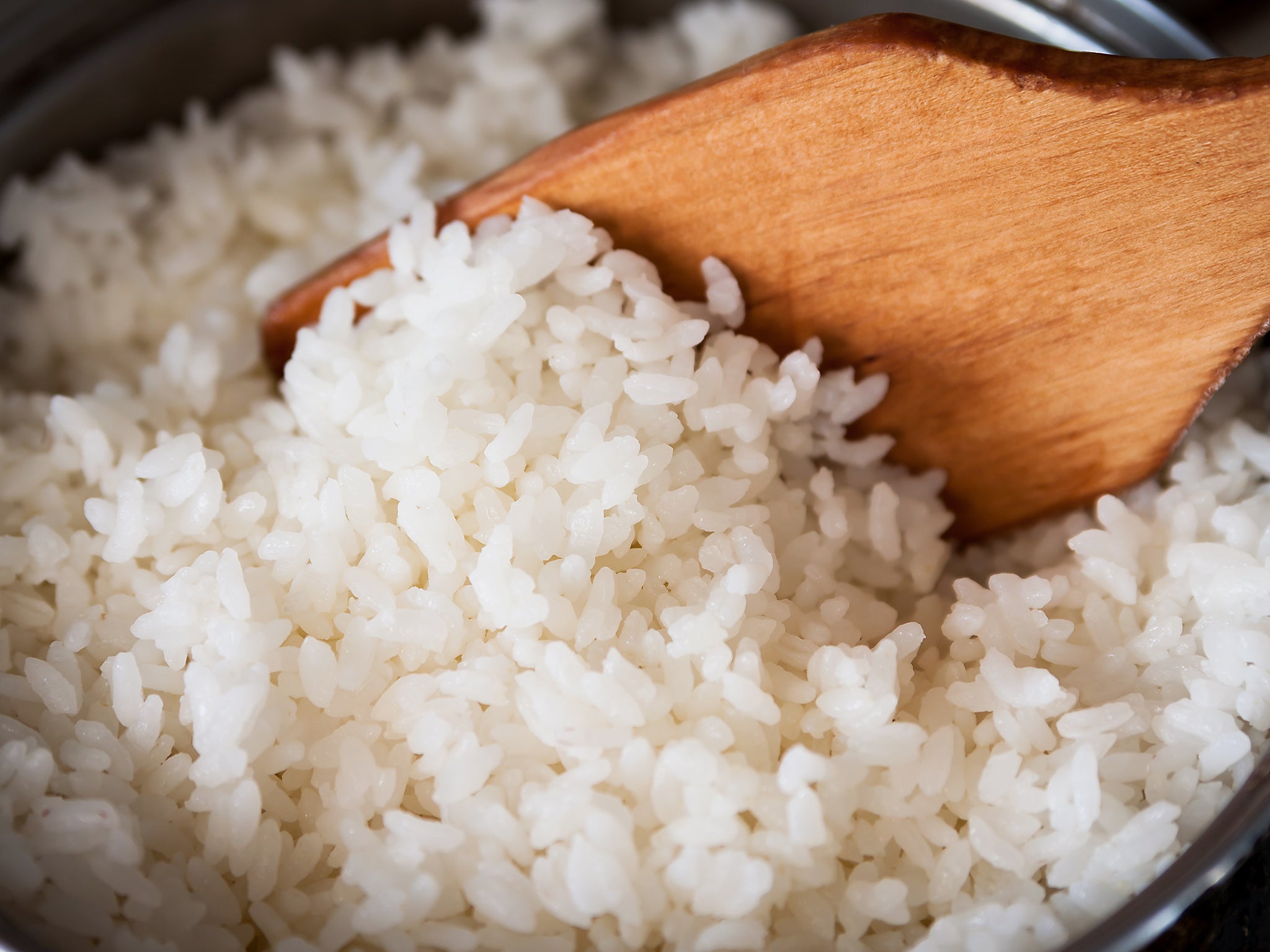 White rice in a metal pan