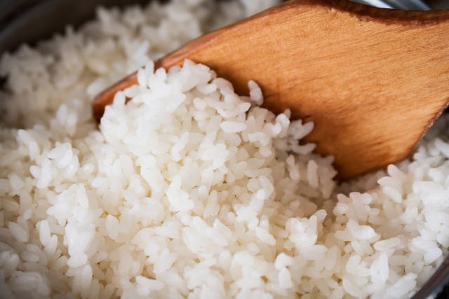 White rice in a metal pan