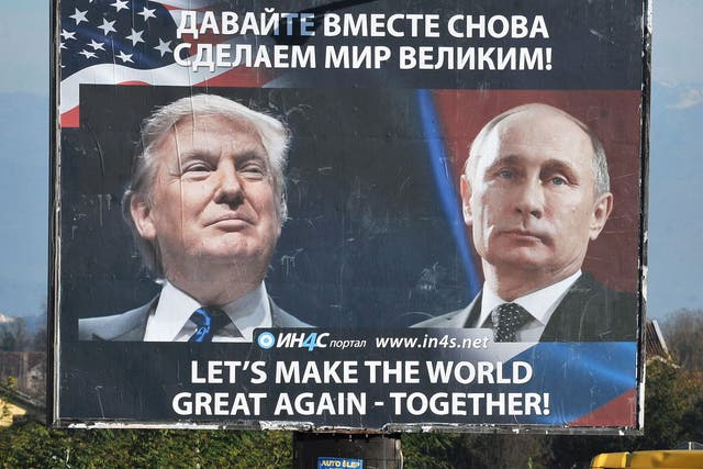 A poster showing US President Donald Trump and Russian President Vladimir Putin