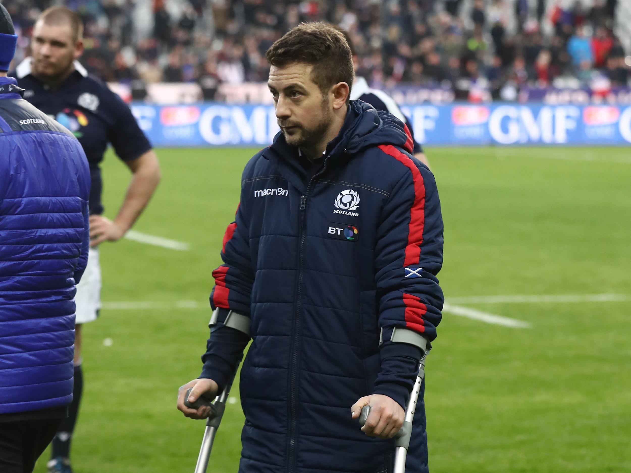 Greig Laidlaw left the Stade de France on crutches after Scotland's 22-16 defeat on Sunday