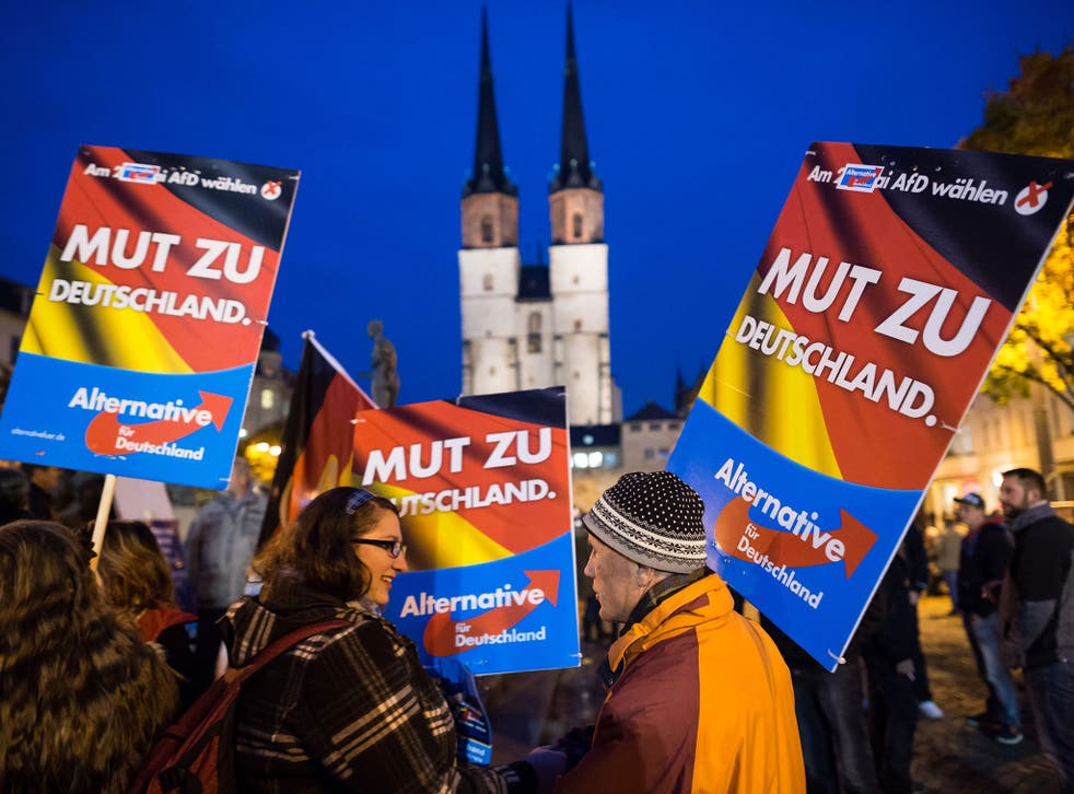 Supporters at an AfD rally on 21 October 2015 in Halle, Germany.