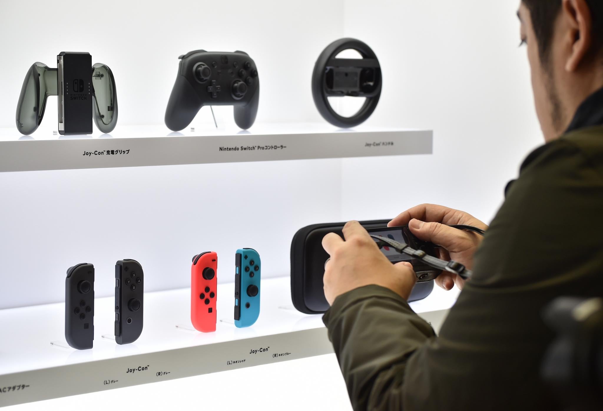 Nintendo's new video game console Switch is displayed at a presentation in Tokyo on January 13, 2017