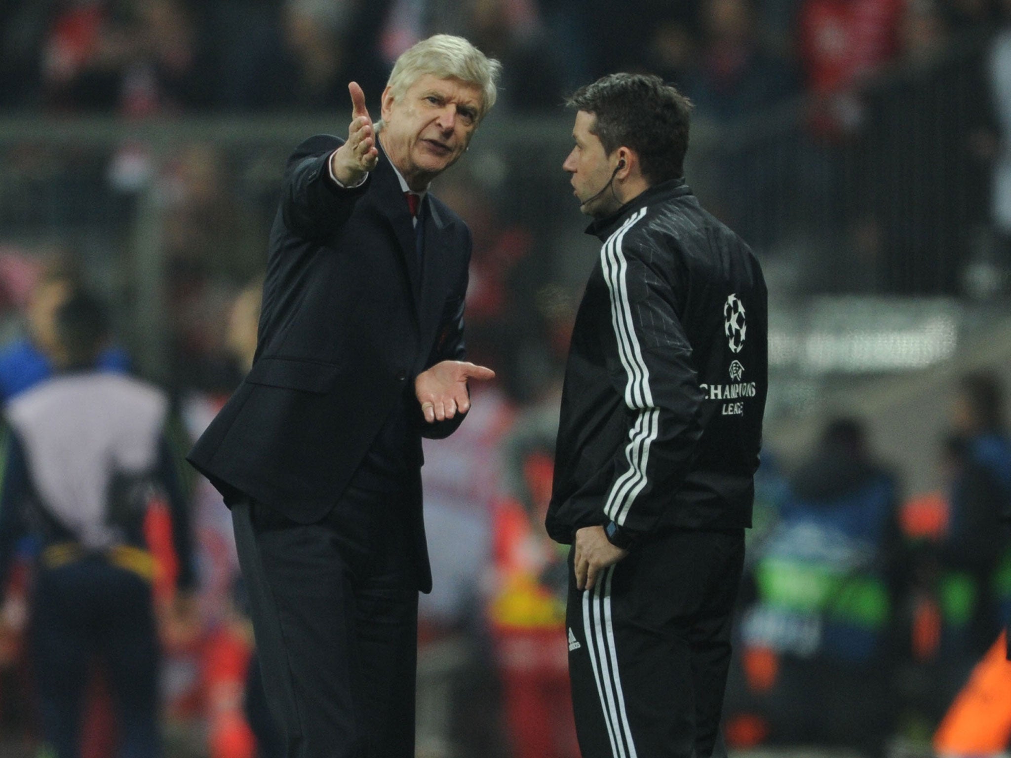 Wenger displayed his frustration on the sidelines at the Allianz Arena