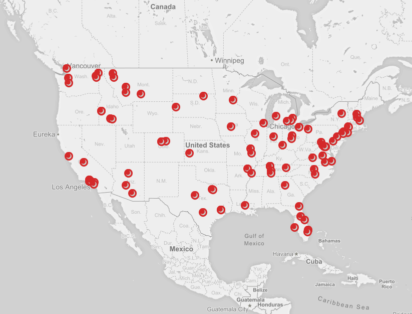 Map showing, by location, all anti-Muslim hate groups in the United States (Southern Poverty Law Center)