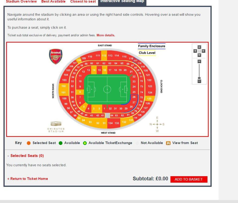 At least 18 sections were showing available seats after the 5-1 loss to Bayern Munich