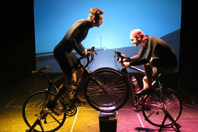 Alexander Gatehouse as Lance Armstrong and Tom Barnes as Marco Pantini in ‘Ventoux’