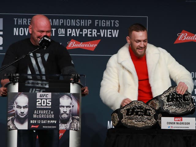 <p>UFC president Dana White (left) with Conor McGregor in 2016</p>