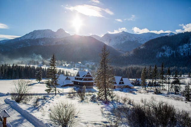 Zakopane, with a backdrop of the Tatra Mountains, in winter