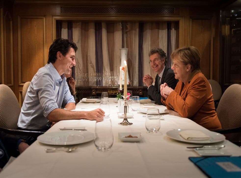 Justin Trudeau during a meeting with Angela Merkel