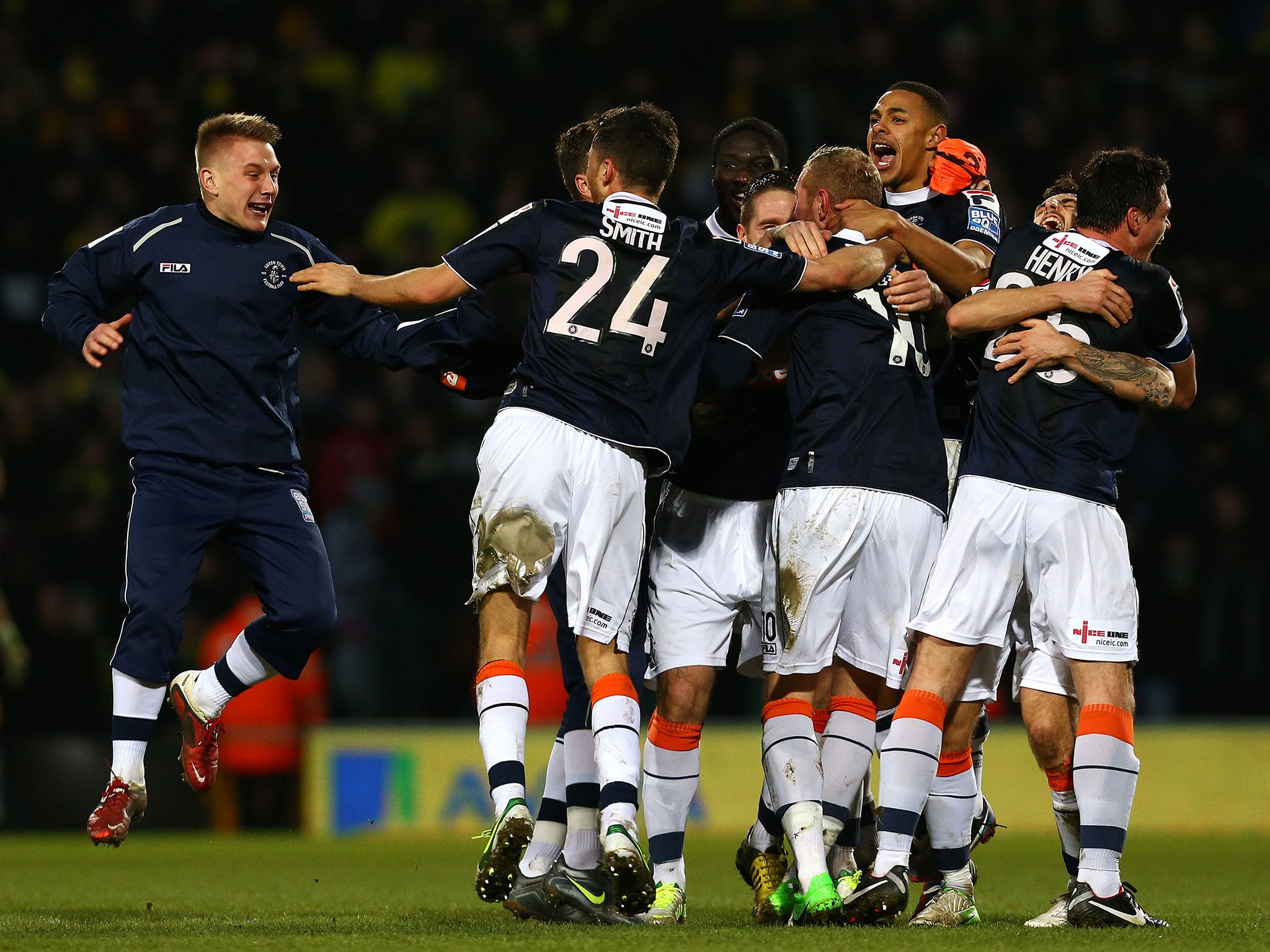 Luton's players at the final whistle following their FA Cup fourth-round victory