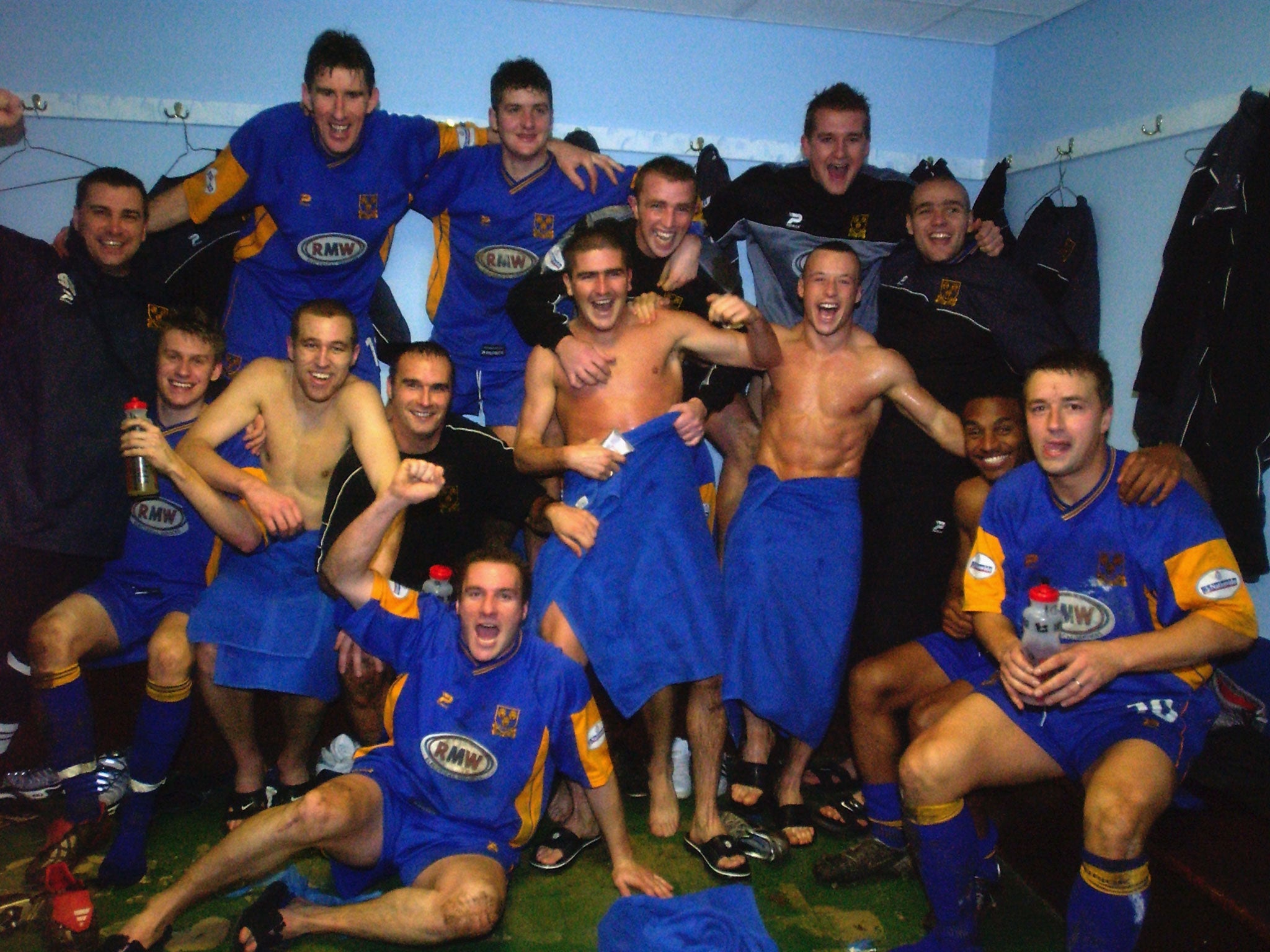 Shrewsbury Town players after knocking Everton out of the FA Cup