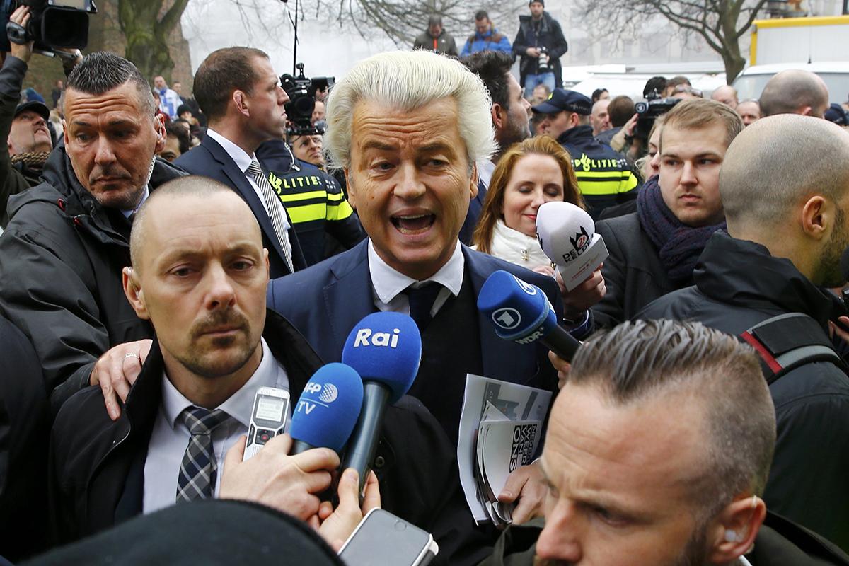 Dutch far right Party for Freedom (PVV) leader Geert Wilders is constantly flanked by security personnel