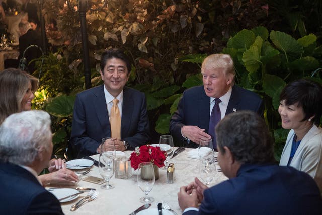 Donald Trump entertaining Japanese PM Shinzo Abe at Mar-a-Lago, Florida
