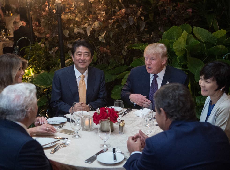Donald Trump entertaining Japanese PM Shinzo Abe at Mar-a-Lago, Florida