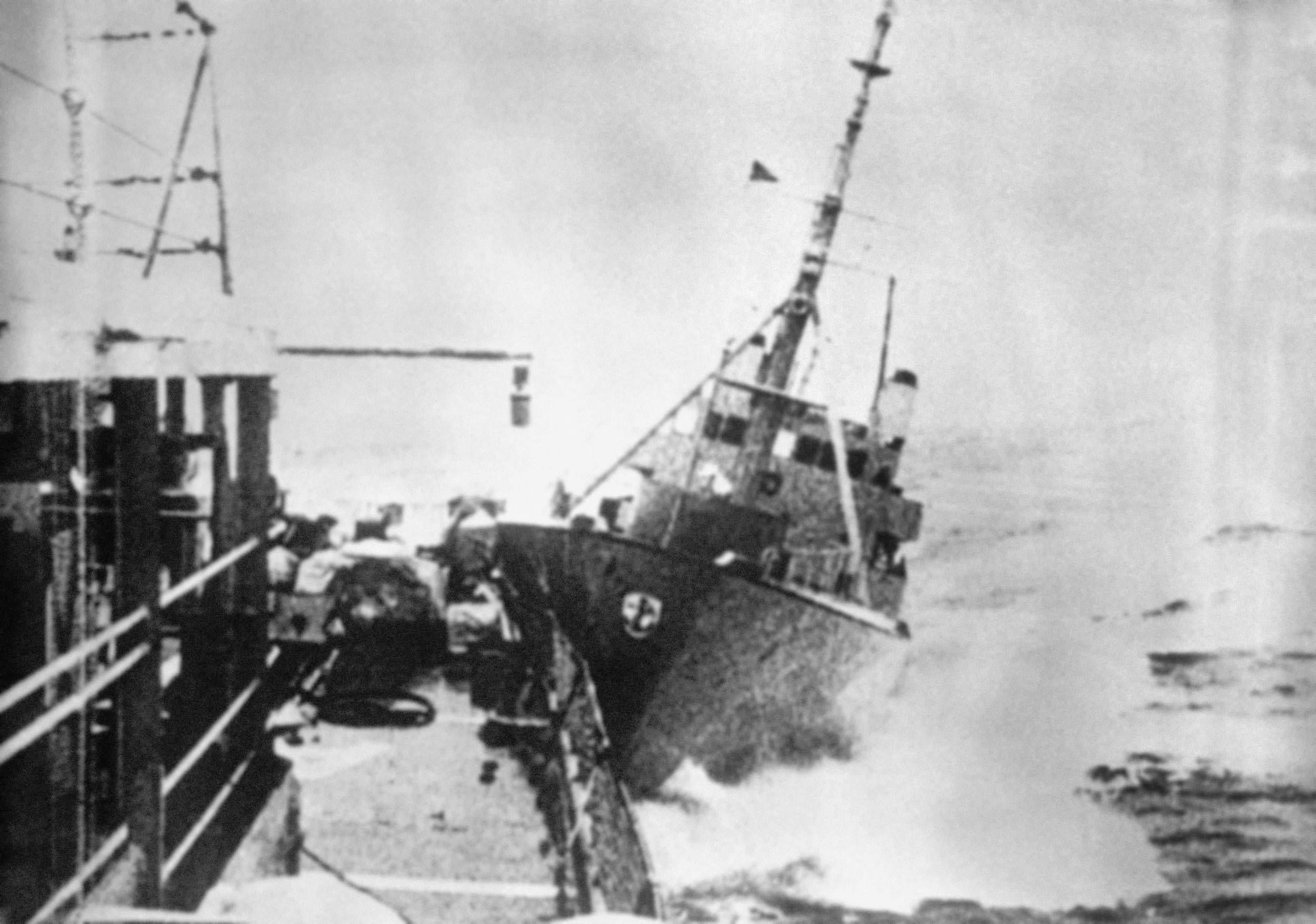 A Royal Navy frigate and the Icelandic gunboat Thor collide in the North Atlantic during the Cod War of 1976