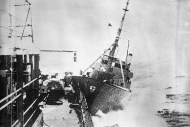 A Royal Navy frigate and the Icelandic gunboat Thor collide in the North Atlantic during the Cod War of 1976