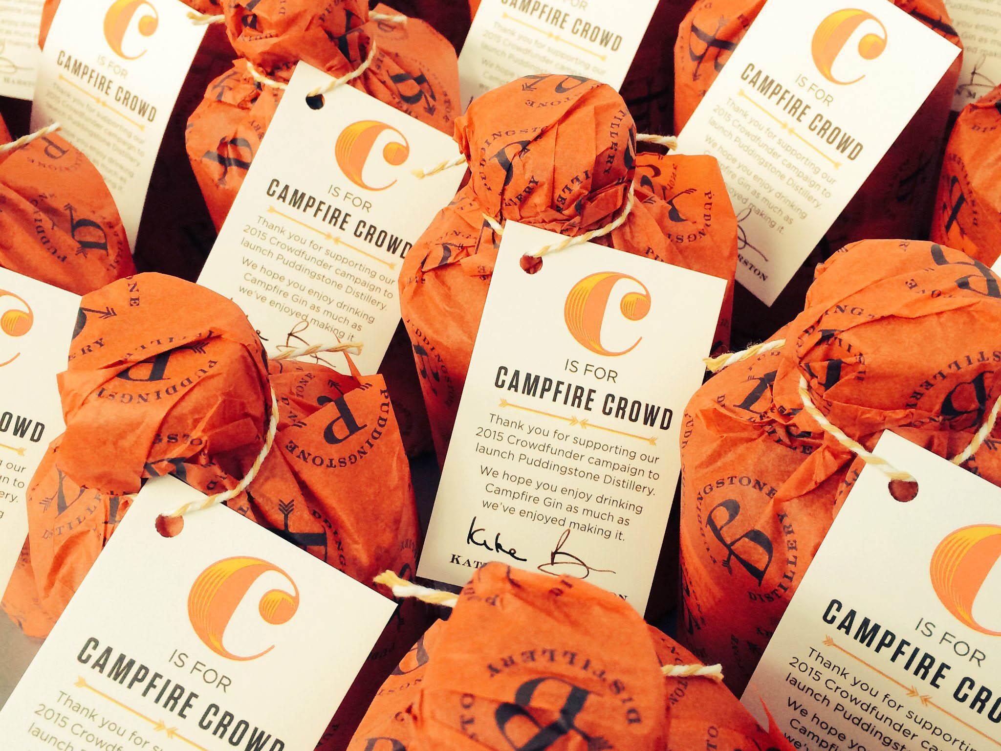 Bottles of Campfire wrapped as a ‘thank you’ to the crowdfunded start-up brand’s supporters