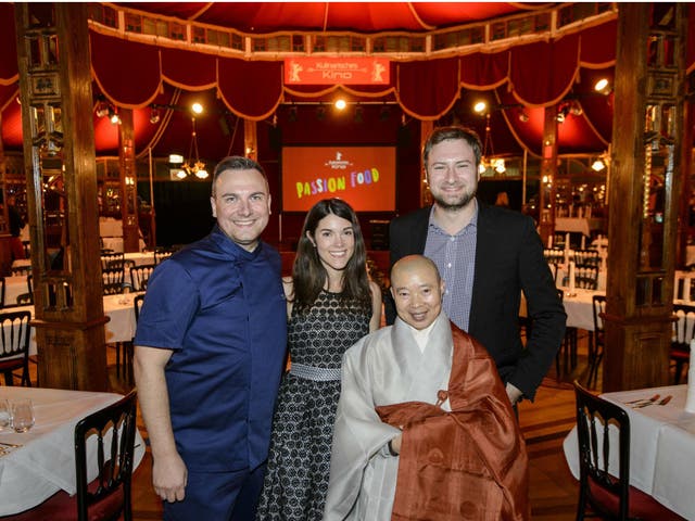 From right to left: cook Tim Raue, director Abigail Fuller, monk Jeong Kwan and creator David Gelb at the launch event of the new series