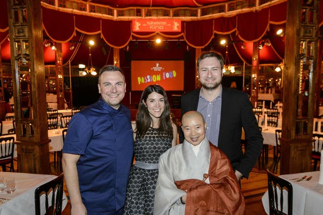 From right to left: cook Tim Raue, director Abigail Fuller, monk Jeong Kwan and creator David Gelb at the launch event of the new series