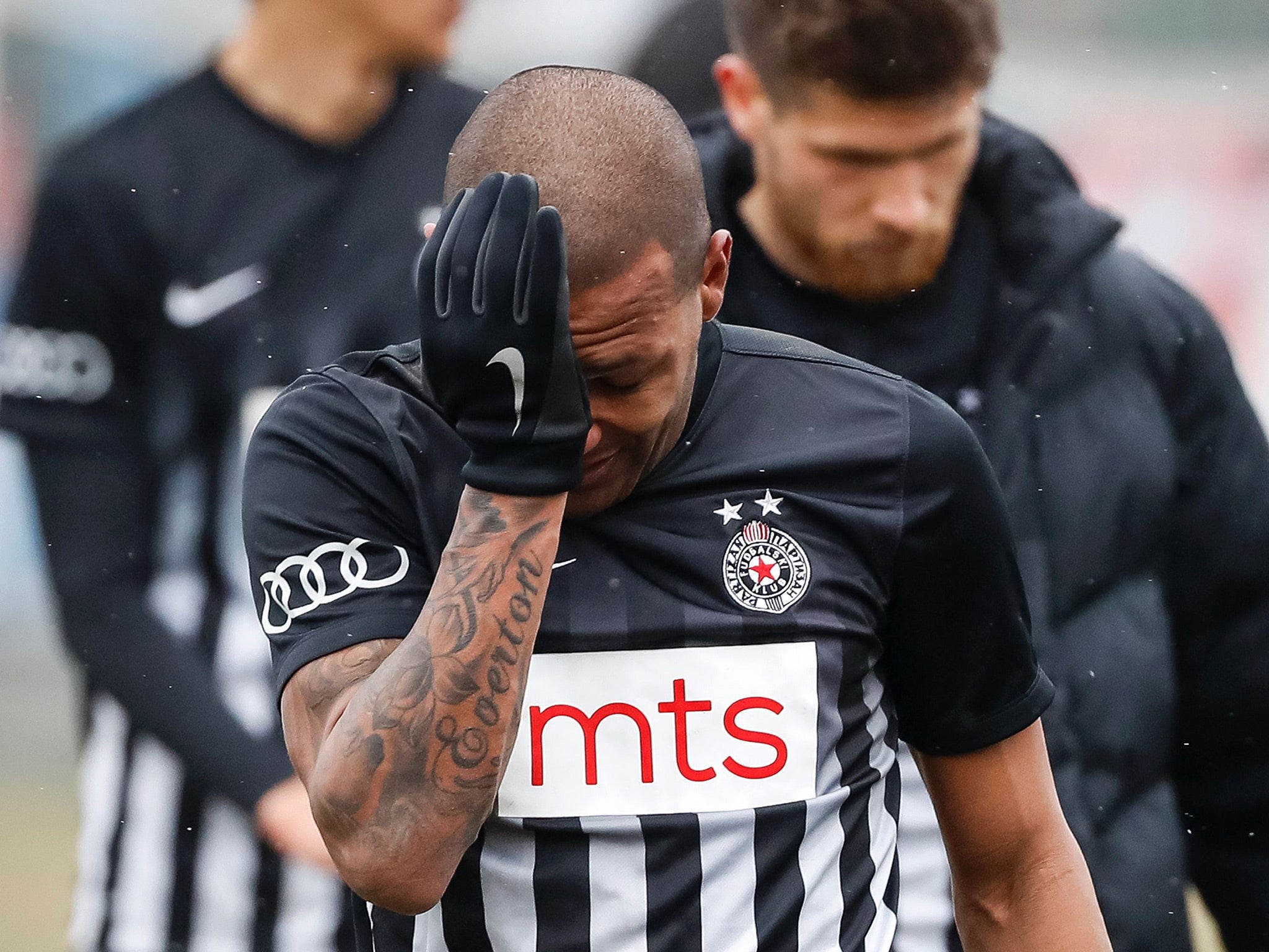 Partizan's Everton Luiz left the pitch in a clear state of distress after the final whistle