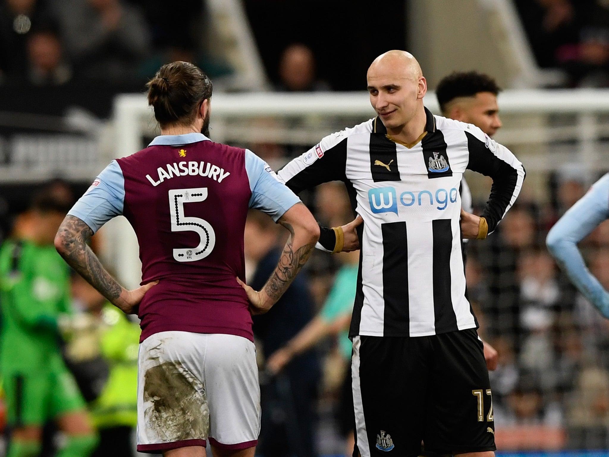 Jonjo Shelvey could not help but smirk at Lansbury's misfortune