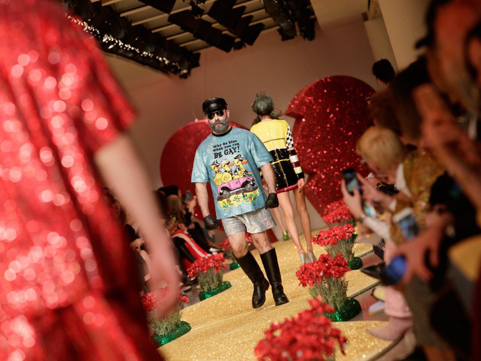 A model presents a creation by Ashish during the London Fashion Week