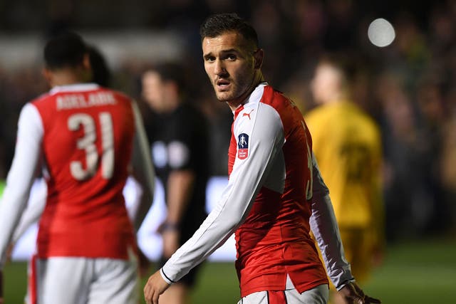 Perez opening the scoring for Arsenal against Sutton on Monday night
