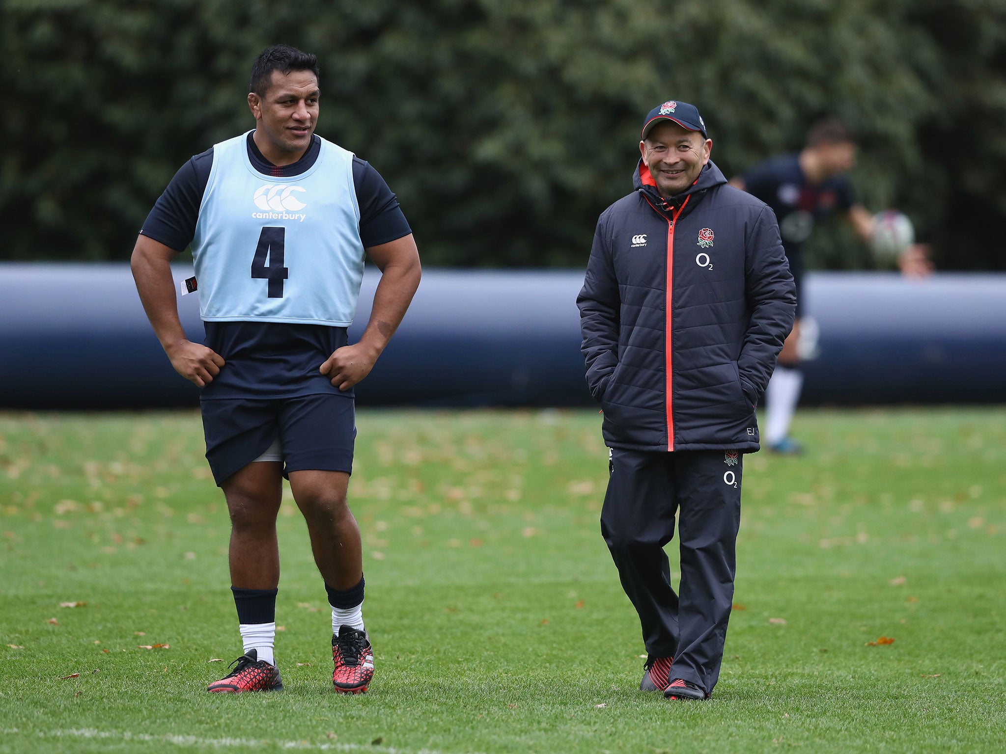 Vunipola in training with Eddie Jones at the England camp