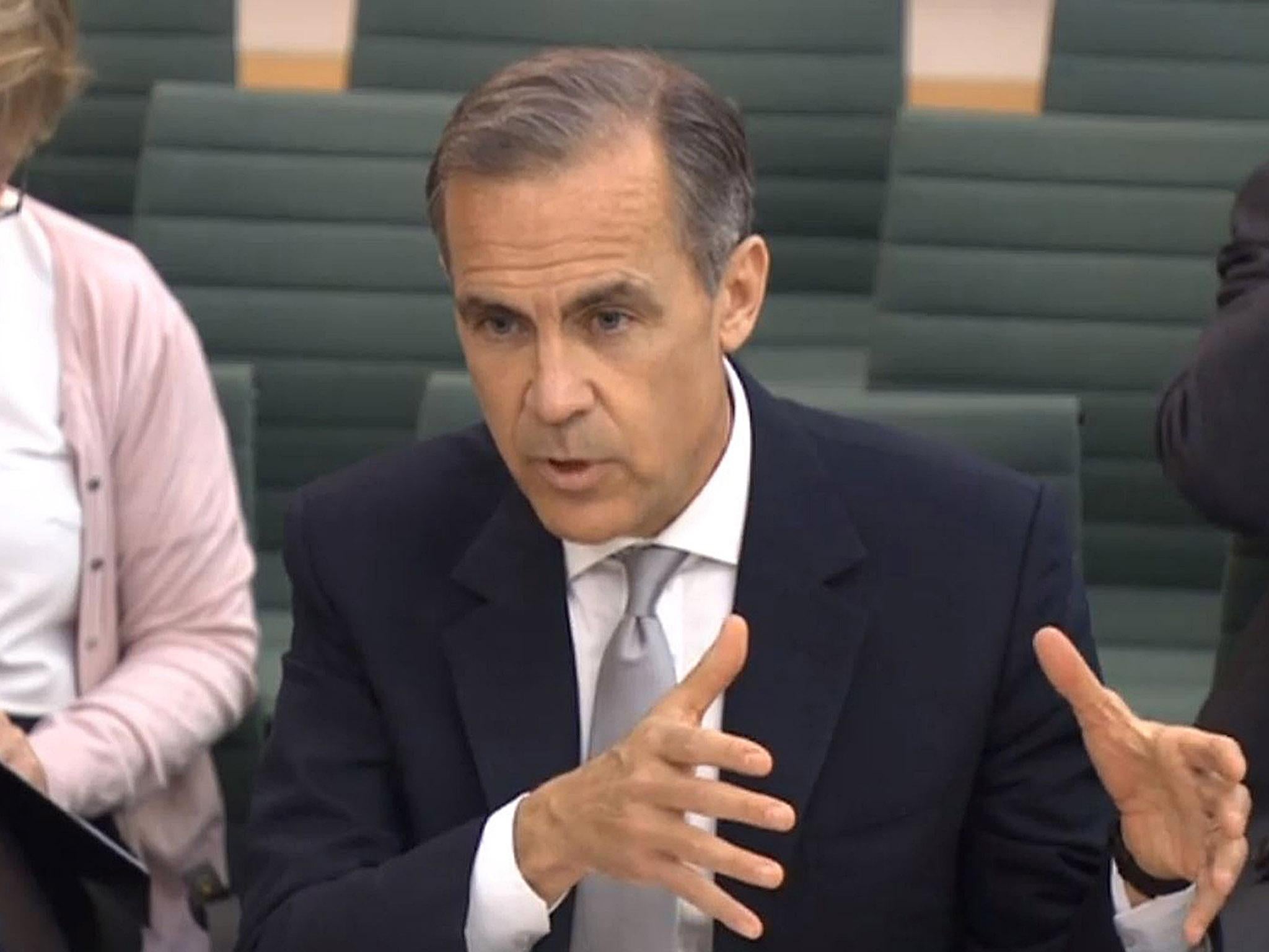 Bank of England Governor Mark Carney giving evidence to the Treasury Select Committee in the House of Commons