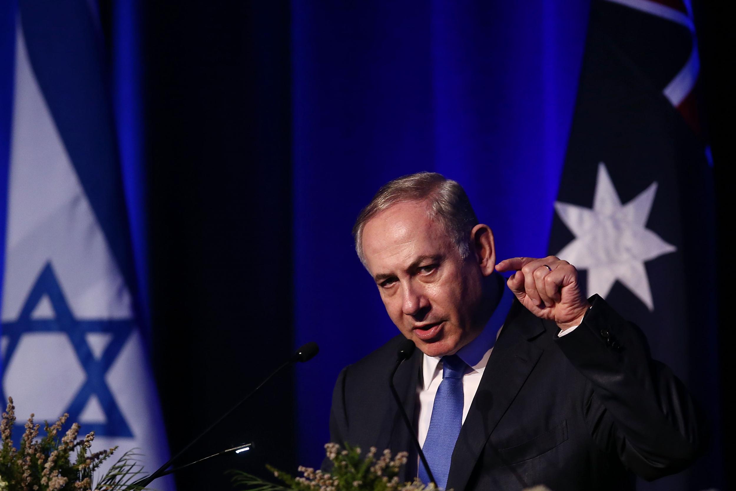 Israeli Prime Minister Benjamin Netanyahu speaks at Sydney's International Convention Centre on February 22, 2017