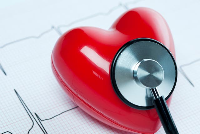 <p>Heart health concept. A heart shape on an electrocardiogram with a stethoscope. Slight blue tone. You may also like:</p>