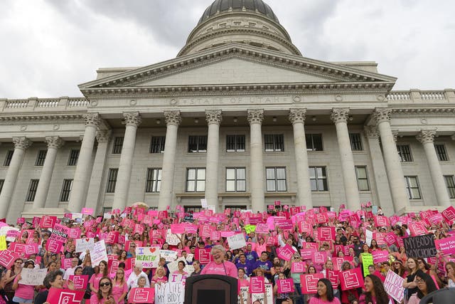Karrie Galloway, CEO of the Planned Parenthood Action Council, speaks at the state Capitol in Salt Lake City, Utah