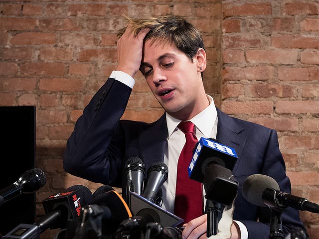 Milo Yiannopoulos announces his resignation from Brietbart News during a press conference