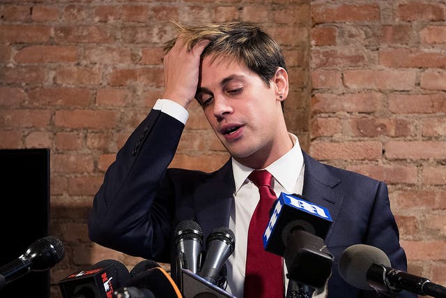 Milo Yiannopoulos announces his resignation from Brietbart News during a press conference