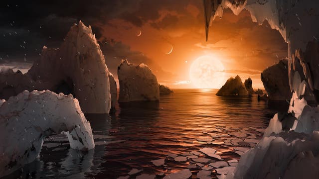 Imagine standing on the surface of the exoplanet TRAPPIST-1f. This artist's concept is one interpretation of what it could look like