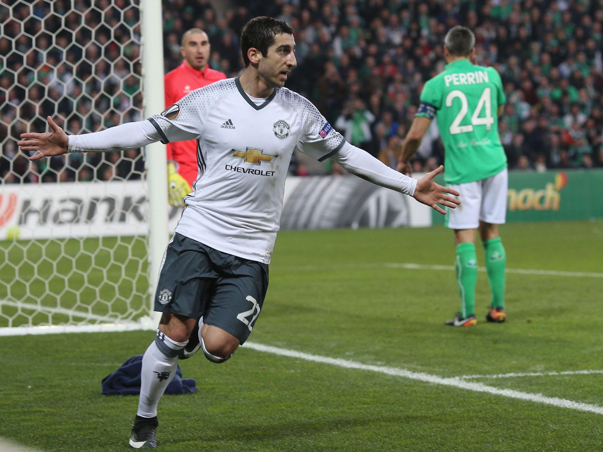 Henrikh Mkhitaryan celebrates after putting Manchester United ahead