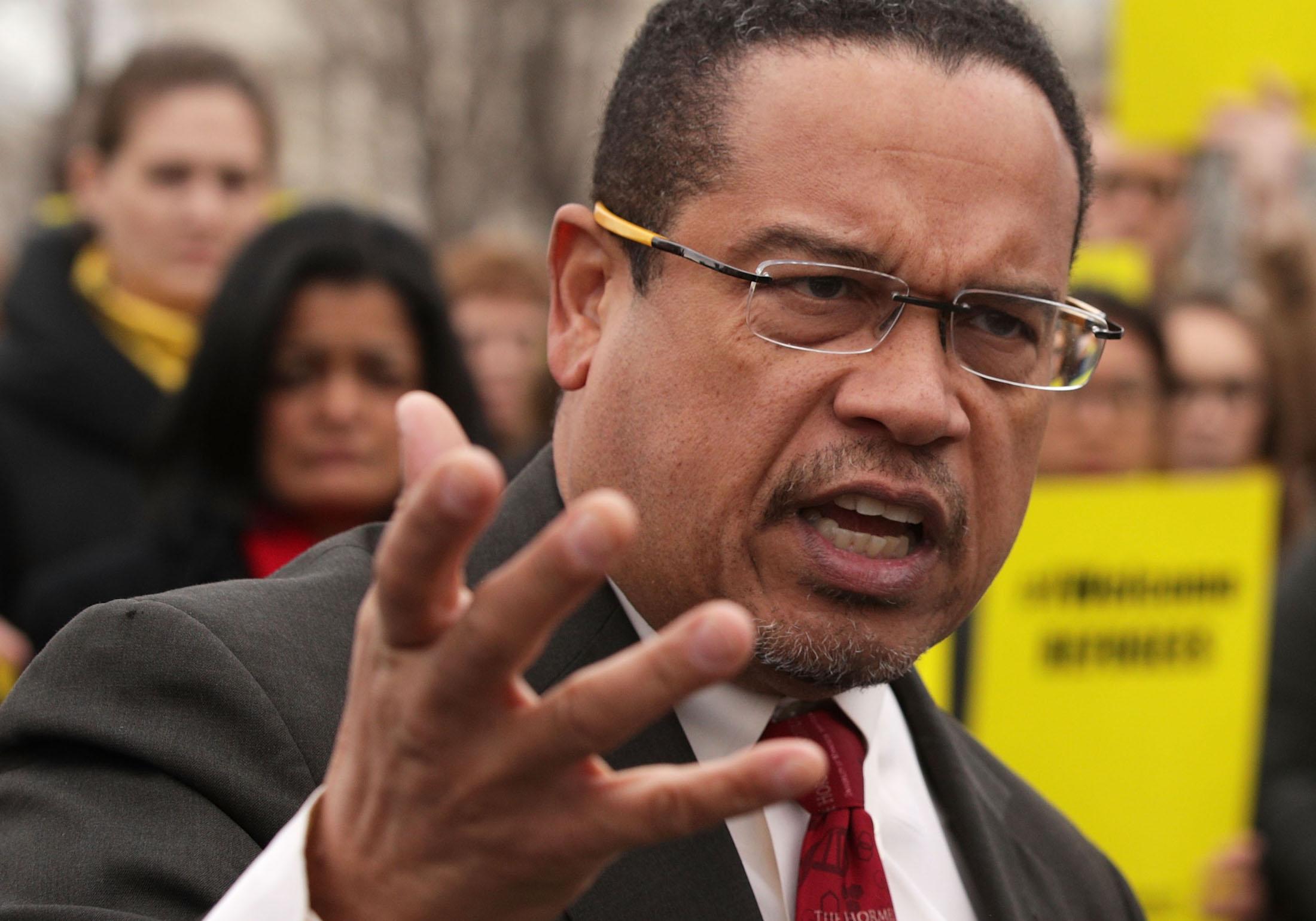 Keith Ellison speaks on Capitol Hill in Washington DC on February 1, 2017.